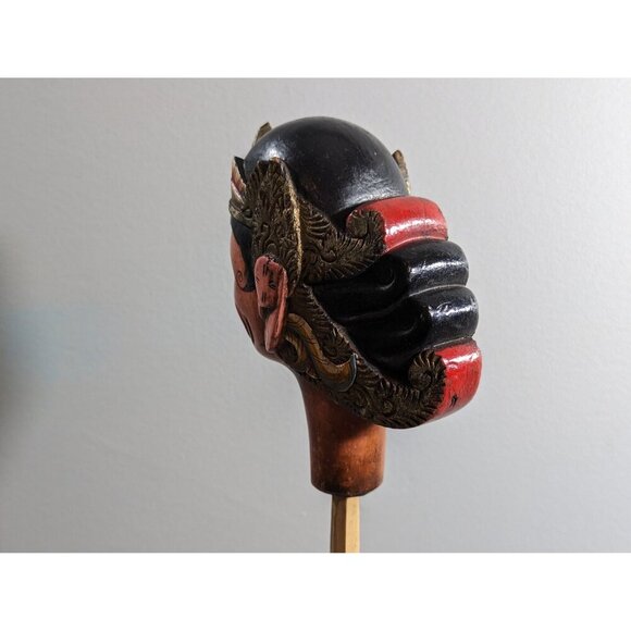 Vintage Wayang Golek puppet HEAD ONLY, wood carved creepy doll head, Indonesian - Picture 4 of 9